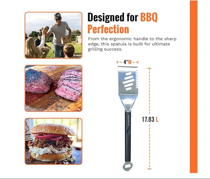 4-in-1 BBQ Spatula | Multifunctional Stainless Steel Grill Spatula with Polypropylene Handle, Serrated Edges, Bottle Opener | Perfect for BBQ grills, kebabs for Camping & Picnics