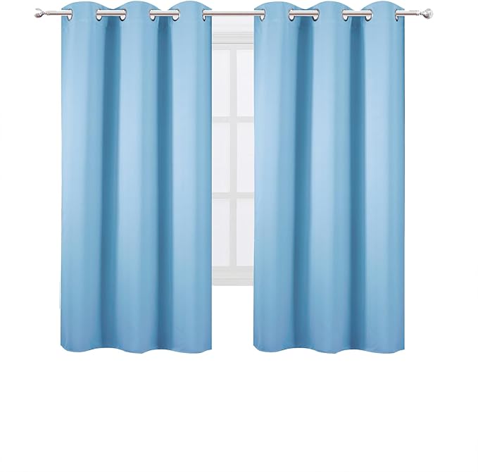 LEMOMO Sky Blue Blackout Curtains/42 x 63 Inch Length Kids Curtains/Set of 2