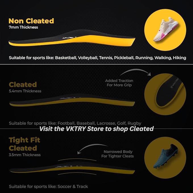 VKTRY Gold for Non-Cleated Shoes - Carbon Fiber Performance Insoles - Customized Athletic Inserts for Sports Basketball Volleyball Running & More | Shock Absorption US M15.5-16, 171-220lbs