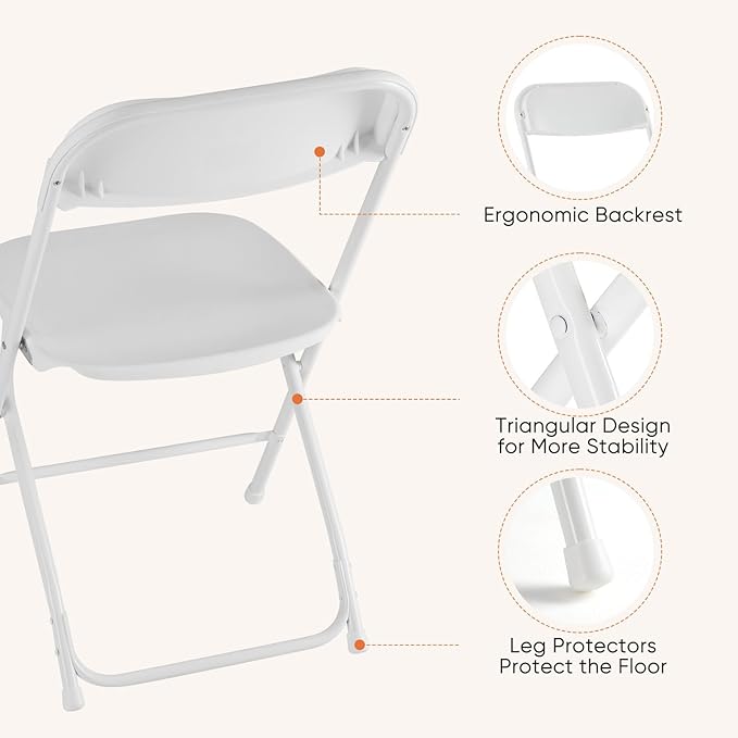 Sweetcrispy Folding Chair 16 Pack, Plastic Foldable Chairs with 330-Pound Capacity, Sturdy Metal Portable Chair, Easy to Use and Store, Outdoor and Indoor, for Home, Office, Party, Comfy, White