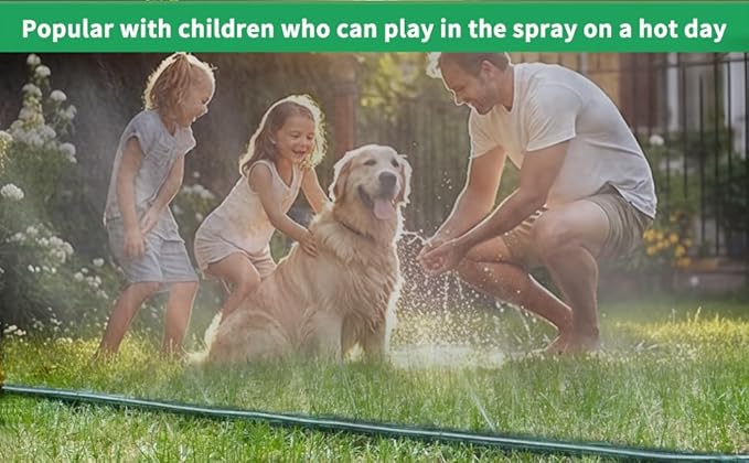SECBULK 150 FT (75FT*2) Flat Sprinkler Hose for Lawn Watering Garden Soaker Hose with Holes, Heavy Duty Lightweight No-Kink Water Hose with Stakes, Irrigation Hose, Great Fun for Kids and Dog