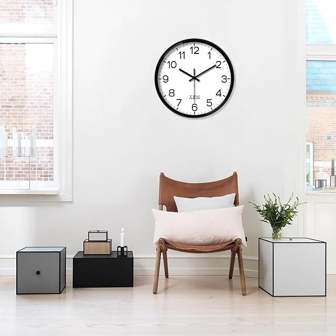 XFM Wall Clock Black Silent Wall Clocks Battery Operated 14 Inch Modern Non