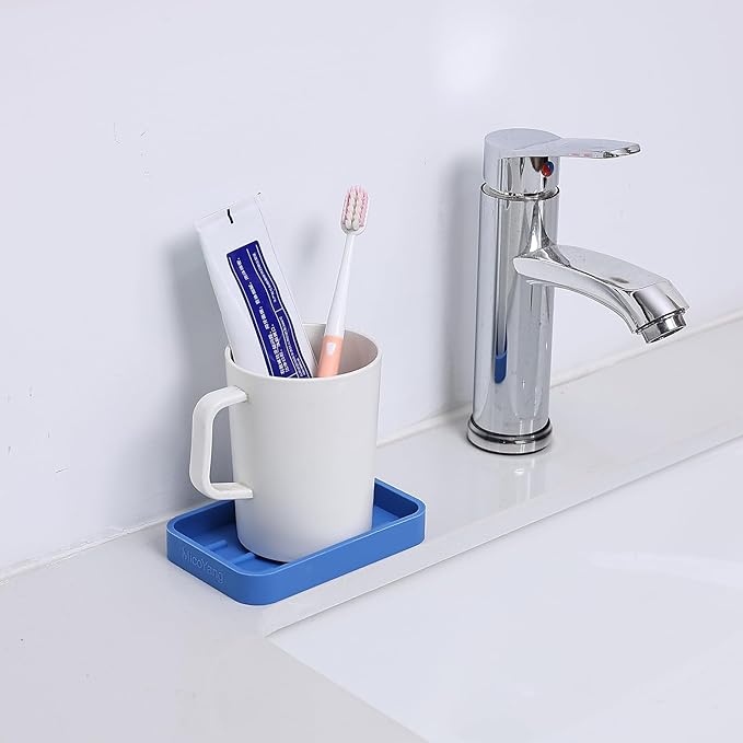 Silicone Kitchen Sink Organizer Tray for Multiple Usage,Easy Clean Sponges Holder for Kitchen Bathroom Counter or Sink,Dish Soap Dispenser,Scrubber,Bottle,Cup Lichen Blue 4.9”x 3.2”