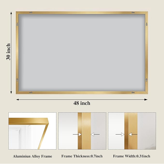Koonmi Gold Mirrors for Wall, 30x48 Inch Bathroom Mirror, Rectangular Wall