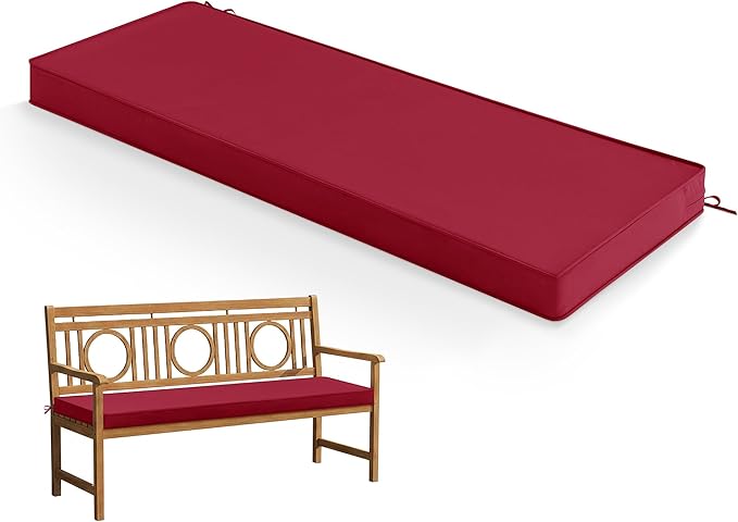 Summsun Outdoor Bench Cushion: Waterproof and Fade Resistant Patio Furniture Cushions - Non-Slip Bench Pad Cushion with Removable Cover for Garden Swing Porch Sofa Settee, 45 x 18 Inch, Burgundy