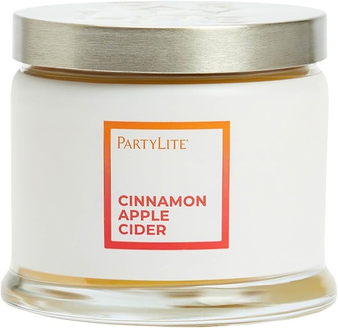 PartyLite 3-Wick Jar Candle, Highly Fragranced Clean Burning Glass Candle, 25-45 Hours Burn Time (Cinnamon Apple Cider)