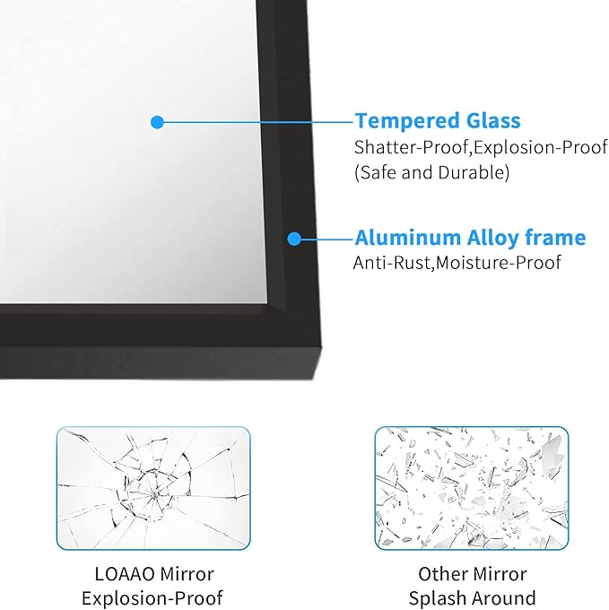 LOAAO 24"X32" Black Rectangle Bathroom Mirror Wall, Matte Black Aluminum Alloy