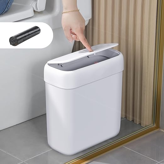 funest Trash Can with Lid, 3 Gallons/10.3 Qt Garbage Can with Press Top, Small Trash Can Dog Proof, Plastic Trash Bin, Waste Basket for Rv Bathroom Kitchen Bedroom Office White