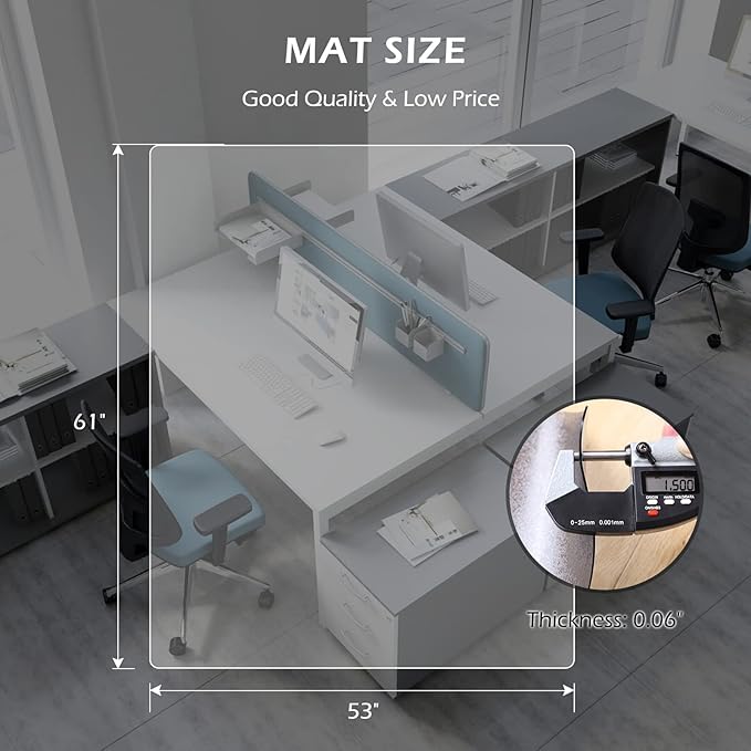 SALLOUS Office Chair Mat for Hard Floors, 63" x 51" Large Chair Mat for Hardwood Floors, Slip Resistant Floor Protector Desk Mat for Home, Waterproof Vinyl Floor Mat for Gaming Chairs (Clear)