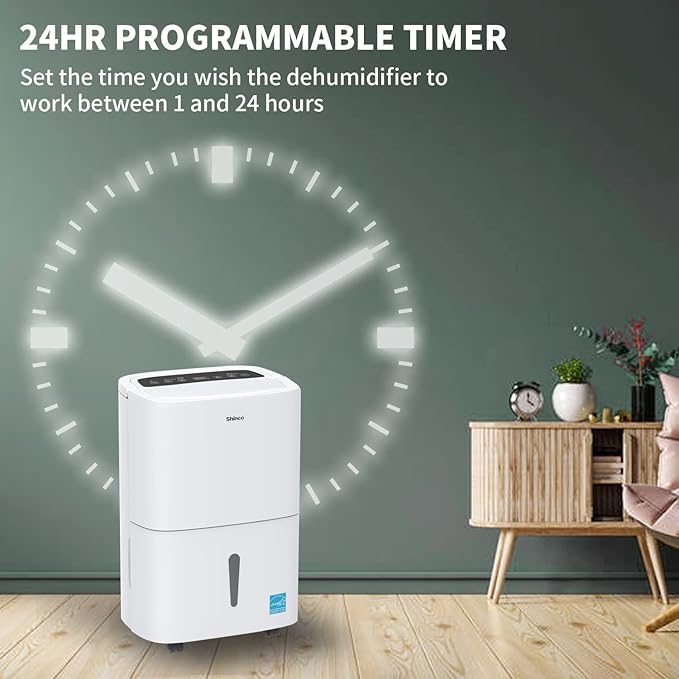 Shinco 6,000 Sq.Ft Energy Star Dehumidifier with WIFI, Ideal for Large Rooms and Home Basements, Efficient Moisture Removal with Adjustable Humidity Control, 1.32 Gallons Water Tank