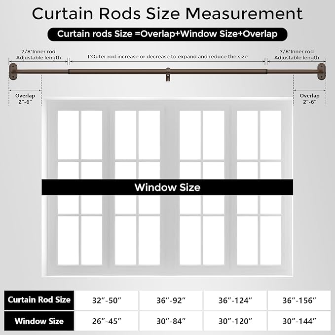 2 Pack Curtain Rods 36-88 Inch, Bronze Wrap Around Blackout Curtain Rods