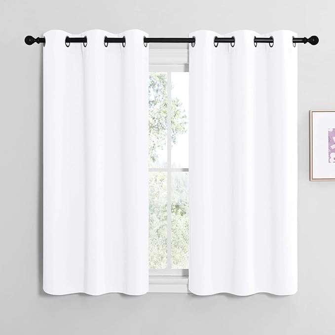 NICETOWN White Lightweight Fabric Curtain Panels, 48 inch Length, Non-Blackout