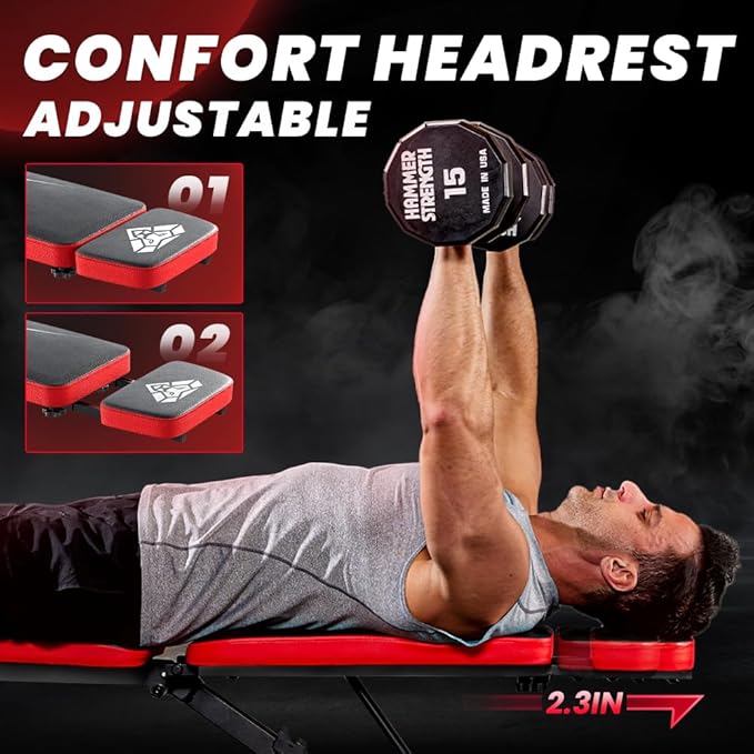 Adjustable Weight Bench, Workout Bench with Adjustable Headrest for Full Body Workout, Fast Folding 660LBS Stable Weight Bench for Men Women Versatile Workouts and Workout Bench for Home Gym (Black)