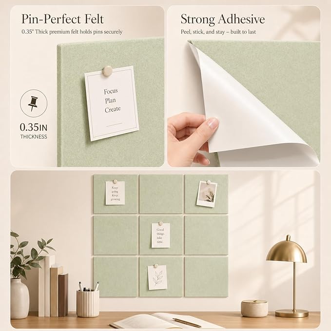 Large Cork Boards for Walls – 36" x 24" Self Adhesive Felt Wall Tiles