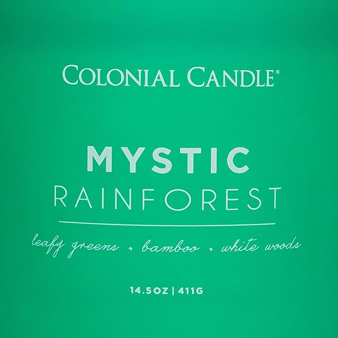 Colonial Candle Mystic Rainforest Scented Jar Candle, Pop of Color Collection, 3 Wick, Green, 14.5 oz - Up to 60 Hours Burn