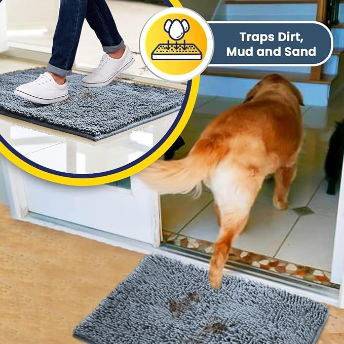 Muddy Mat® | Super Water Absorbent Door Mat Indoor, Microfiber Quick Dry Chenille Entryway Rug, Slip Resistant Front Door Mat, Indoor Mats for Entryway, Machine Washable Pet Rug, Baby Blue 2ft x 4ft