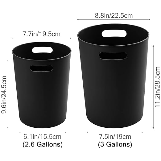 4 Pack Small Trash Can for Bathroom - 3 Gallon/12-Liter Wastebasket, Round Plastic Garbage Container Bin for Bedroom Office Black.