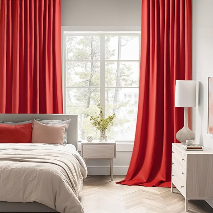 MIULEE Christmas Red Back Tab Blackout Curtains 120 Inch Long 2 Panels Set