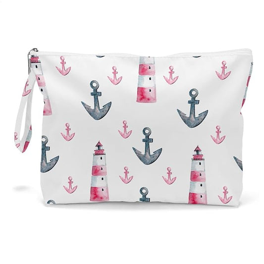 Fokongna Travel Makeup Bag - Wet Dry Bag for Swimsuit, Beach Pool Diapers, Dirty Yoga Gym Clothes - Zipper Pouch for Women, Sister, Friends - Ocean Sea Shells Beach Starfish