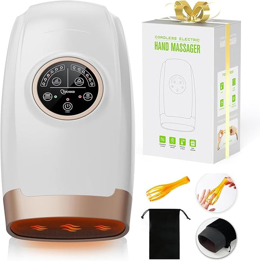cotsoco Hand Massager with Heat and Compression, 6 Levels Hand Therapy for Arthritis and Carpal Tunnel Relief, Finger and Wrist Cordless Massager Machine for Pain Relief, Gifts for Women Men, White