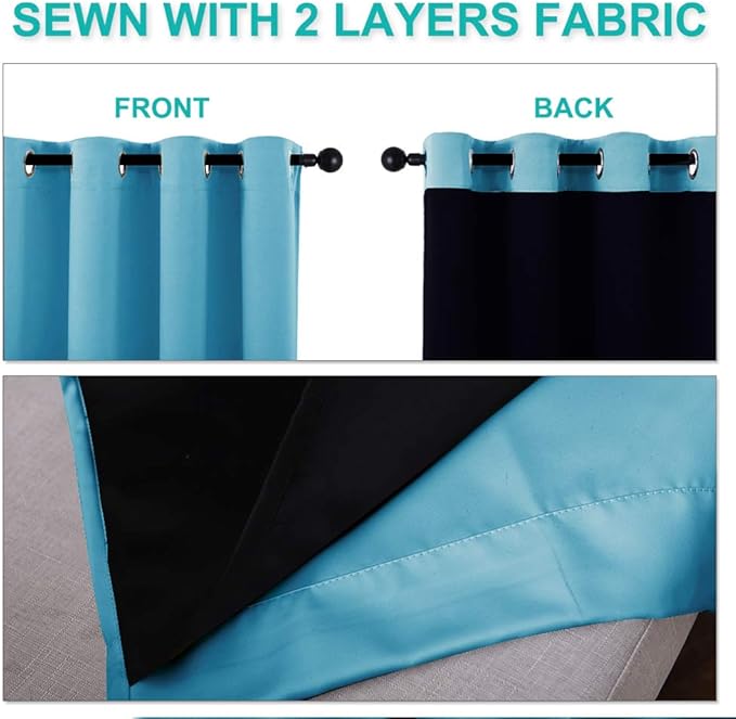 NICETOWN 100% Blackout Curtains 45 inches Long, Teal Blue, 1 Pair, 42 inches