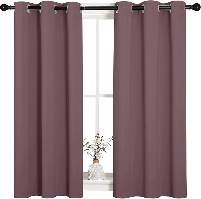 NICETOWN Bedroom Curtain Panels Blackout Draperies, Dry Rose, 1 Pair, 34 by