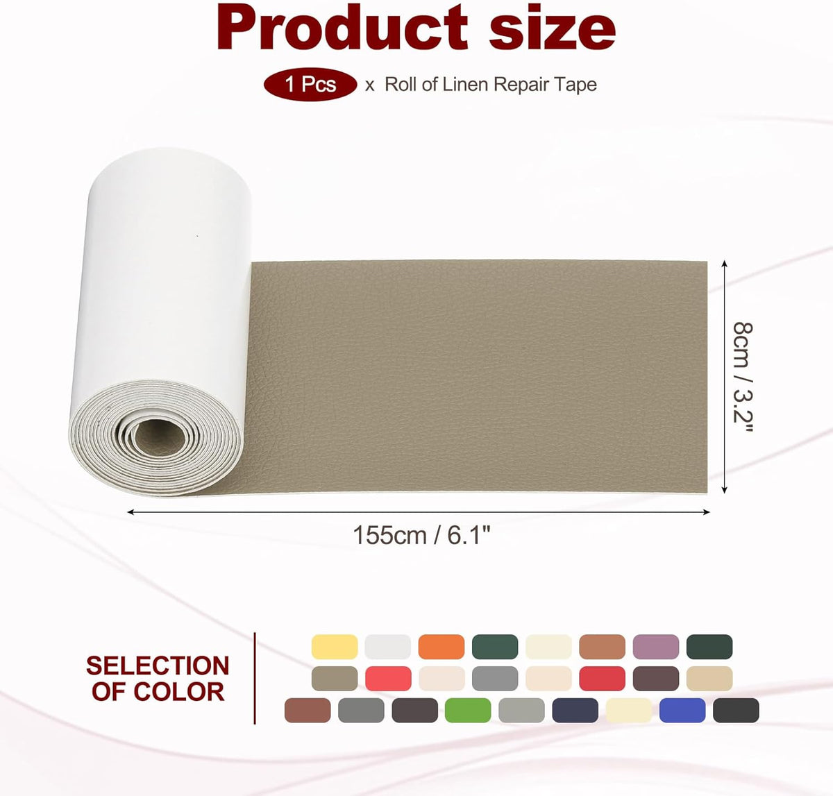 PATIKIL Leather Patches Tape for Furniture, 3.2 x 61 Inch Self Adhesive Vinyl Leather Repair Kit Cover Sheet for Couch, Sofa, Car Seats, Office Chair, Gray Khaki