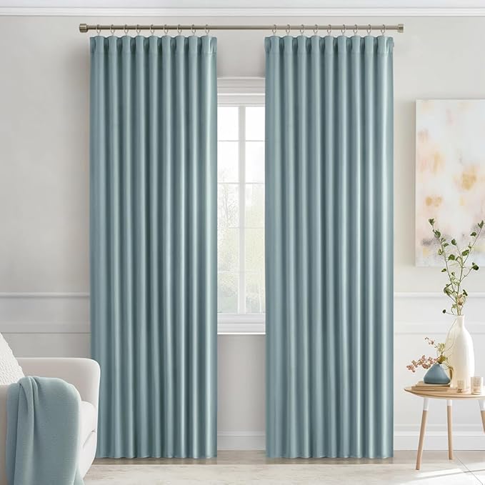 MIULEE Slate Blue Back Tab Blackout Curtains 72 Inches Long 2 Panels Set