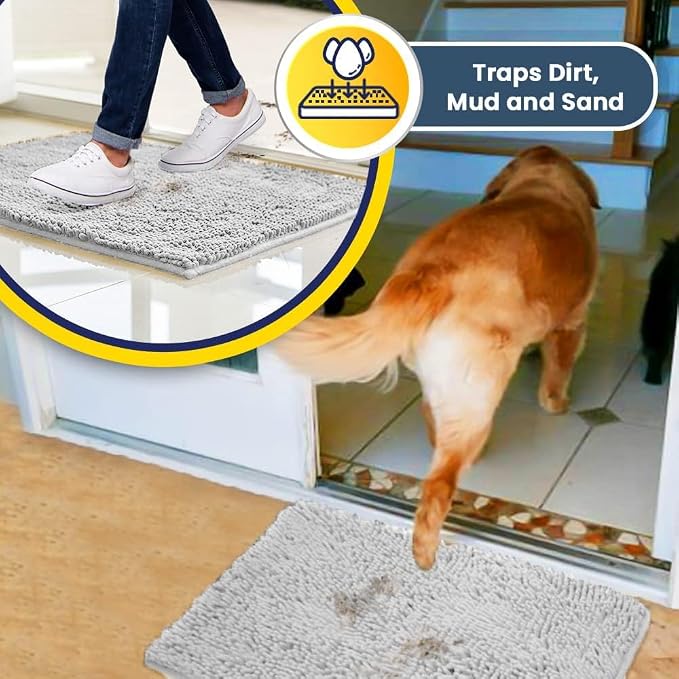 Muddy Mat® | Super Water Absorbent Door Mat Indoor, Microfiber Quick Dry Chenille Entryway Rug, Slip Resistant Front Door Mat, Indoor Mats for Entryway, Machine Washable Pet Rug,-White Runner 59"X24"