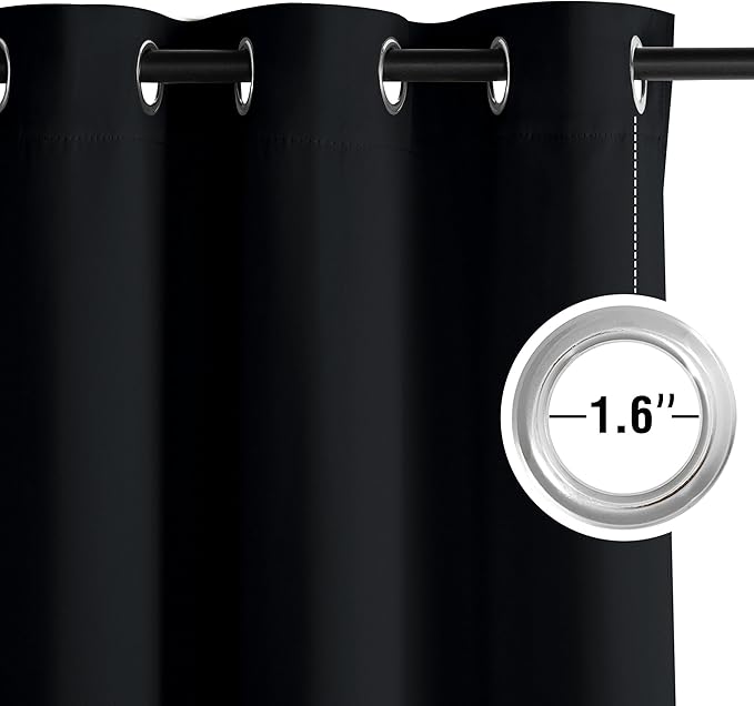 NICETOWN 95 Inch Blackout Curtains, Grommet 2 Panels Thermal Insulated Black