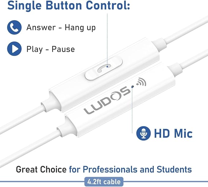 LUDOS Clamor USB C Headphones for iPhone 17 16 15 Pro Max Plus Air iPad Pro, 5 Years Warranty, USB-C Earbuds for Samsung Galaxy S24 S23 Ultra S22 S21 FE S20 A55 A54 A53, USB Type C Earphones - White
