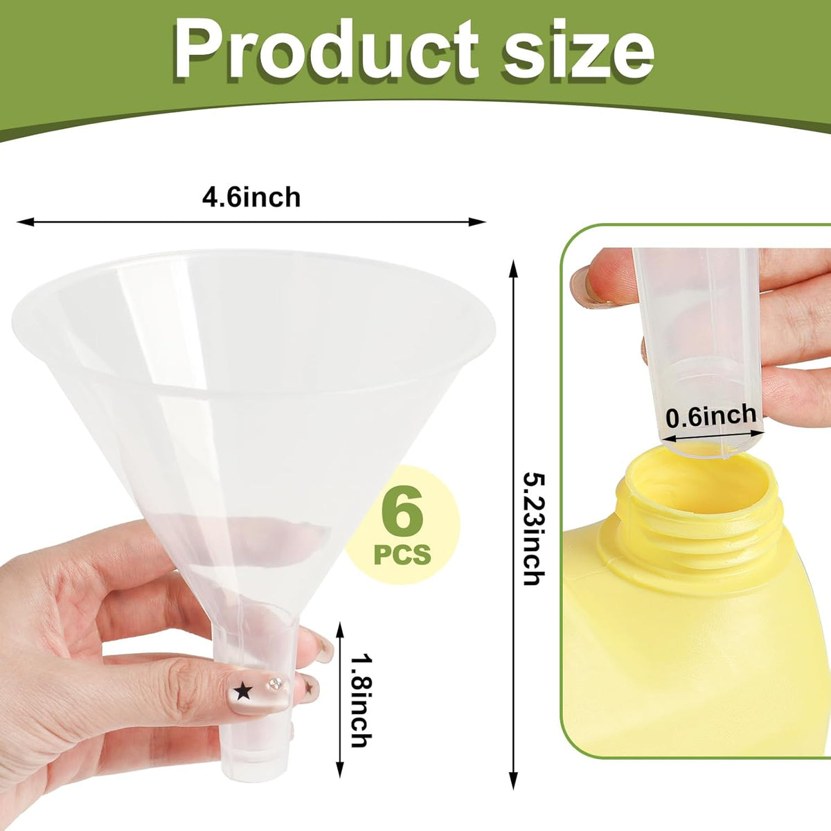 6 Pack Plastic Funnels, 4.6 Inch Multi-Purpose Clear Plastic Funnels with Long Reaching Spout for Science Lab Bottle Filling Liquid,Water Bottle,Easy and Smooth Transfer