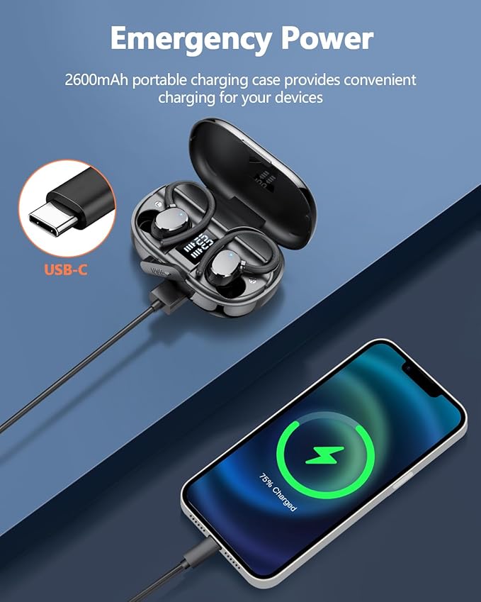Ear Buds Wireless Bluetooth Earbuds Sport 2025 New Bluetooth 5.3 Headphones with LED Display 128H Playtime Powerful Bass Over Ear Earphones with Earhooks IP7 Waterproof for Gym/Running/Workout