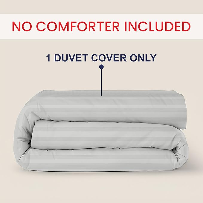 Kotton Culture 1 Pc Twin Size Duvet Cover Only -100% Egyptian Cotton Sateen 600 TC Ultra Soft Premium Durable Comforter Cover Zipper Closure & Corner Ties (Striped Silver, Twin/Twin XL 68" X 90")