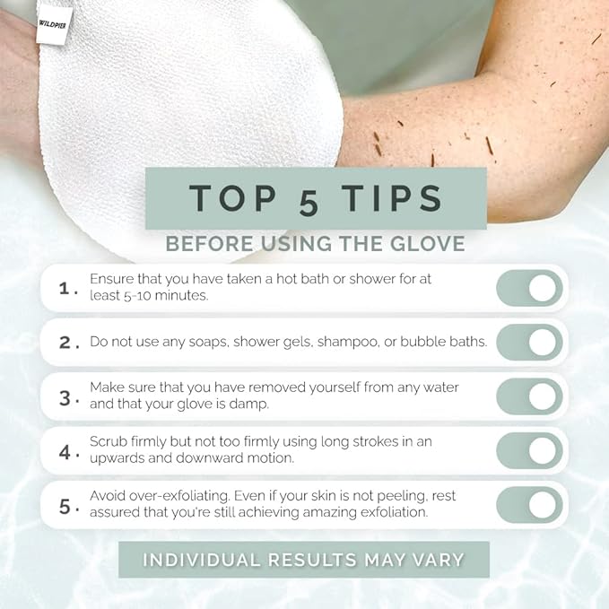 Wildpier Beauty Exfoliating Glove Mitt Body Scrub for Bath Shower Spa Hand Exfoliator Gloves, Dead Skin Cell Remover, Plant Based Deep Exfoliation Scrubber, White