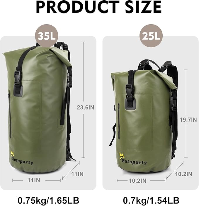 Waterproof Dry Bag Backpack - 25L/35L Lightweight Hiking Pack with Zippered Pocket for Camping, Kayaking, Travel, Hiking, Fishing, Outdoor Enthusiasts（35L）
