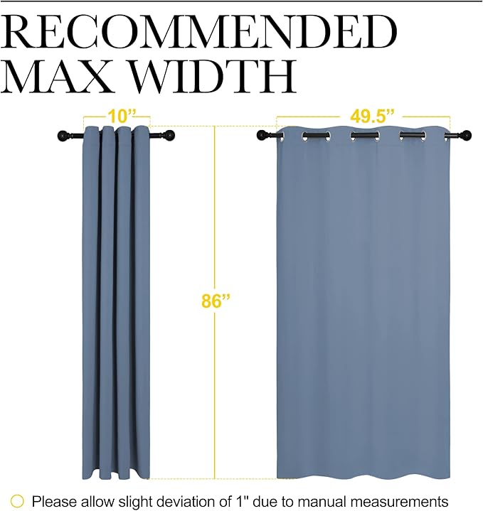 NICETOWN Stone Blue Room Darkening Curtain Panels 86" Length