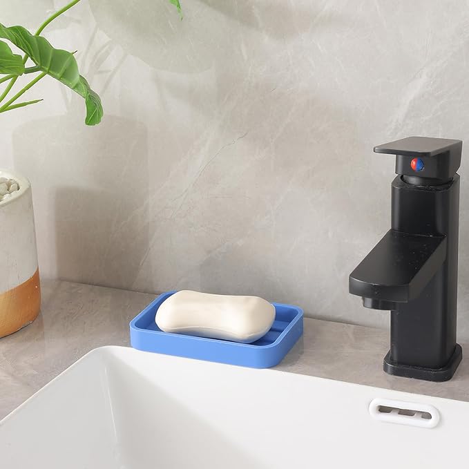 Silicone Kitchen Sink Organizer Tray for Multiple Usage,Easy Clean Sponges Holder for Kitchen Bathroom Counter or Sink,Dish Soap Dispenser,Scrubber,Bottle,Cup Lichen Blue 4.9”x 3.2”