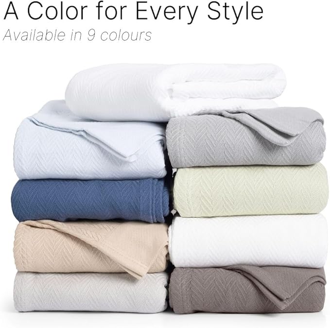 100% Cotton Herringbone Weave Blankets, 108"X90" King,Throw Blanket for Bed,All Season Cotton Blanket, Cozy Blanket,Throws Bed Blanket, Throw Blanket for Couch,Modern Home Decor -Light Blue