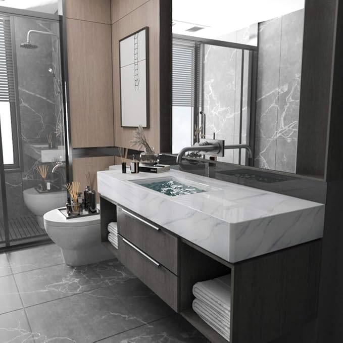 BAYYA White Marble Granite Wallpaper Peel and Stick Countertops Contact Paper