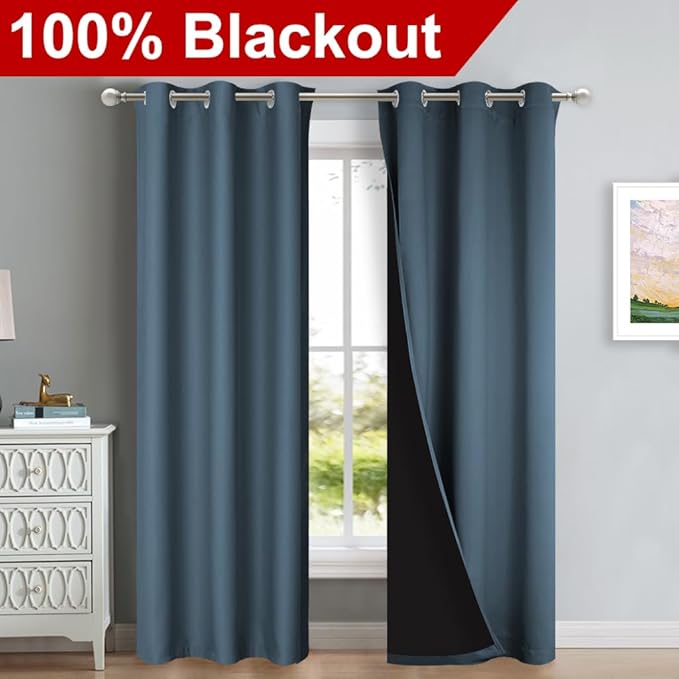 NICETOWN Blackout Curtains 84 inches Long, 2 Pieces, Smoky Blue, Full Light