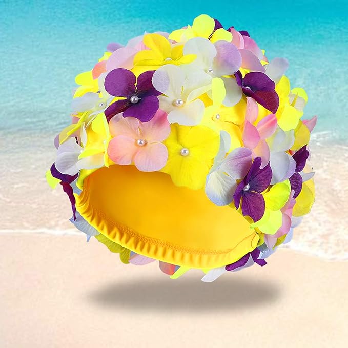 WINOMO Fashionable Swim Cap Floral Petal Stylish Swimming Hat Bathing Caps Size L for Women