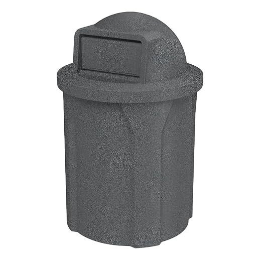 42 Gallon Round 100% Recycled Plastic Heavy-Duty Commercial Outdoor or Outdoor Trash Can with Push Lid and Internal Liner | Great for Schools and Businesses - Dark Granite