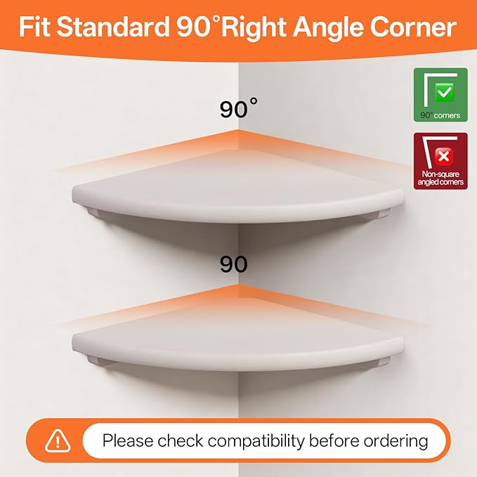 Gieanoo Floating Corner Shelves Set 2 12inch White Solid Oak Rounded Corner
