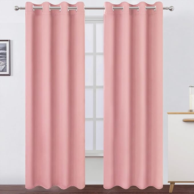 LEMOMO Blackout Curtains 52 x 120 Inch Long Pink Curtains Set of 2 Panels Room
