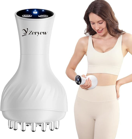 3-in-1 Handheld Lymphatic Drainage Massager with Red Light, Heat & Vibration - Cordless Anti Cellulite Massage Tool for Body Relaxation, 3 Modes & 9 Speeds for Belly, Legs, Thighs