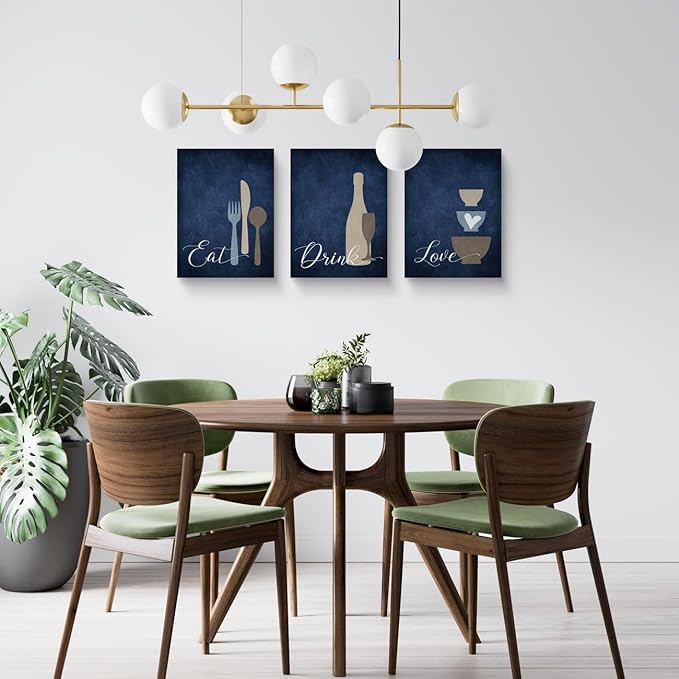 GUBIYU Premium Navy Blue Wall Art Set of 3, Large Dining Room Kitchen Signs