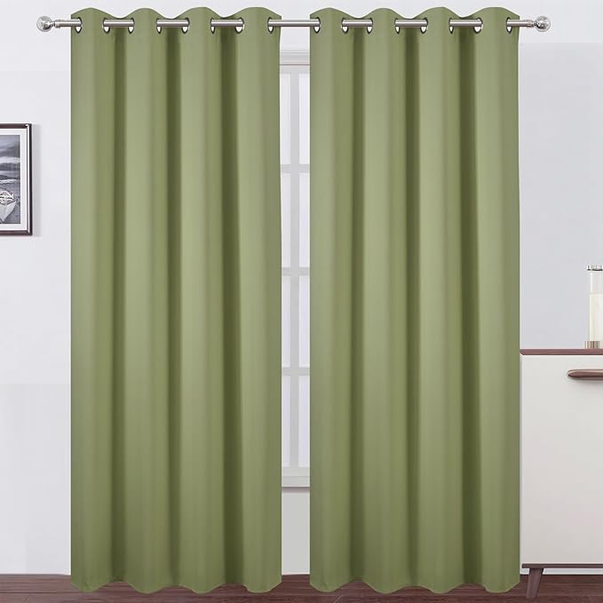 LEMOMO Sage Green Thermal Blackout Curtains/52 x 95 Inch/Set of 2 Panels Room