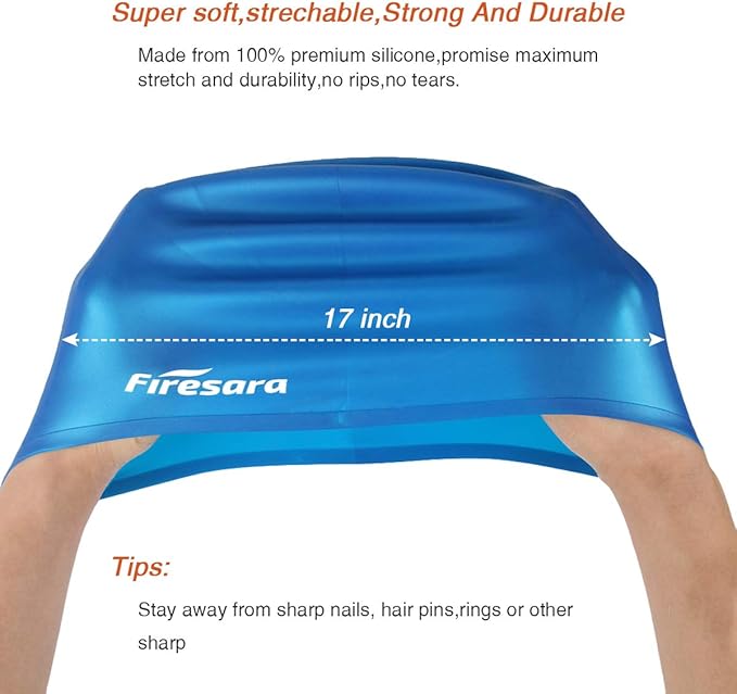 Firesara Swim Cap, Original Updated Swimming Cap 3D Ergonomic Design Comfortable Durable Ear Protection for Women Kids Men Adults Boys Girls for Long or Short Hair with Nose Clip and Ear Plugs