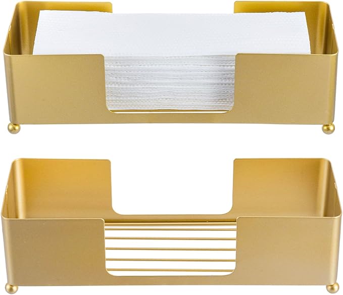 MyGift Modern Brass Tone Metal Tabletop Folded Hand Towel Holder, Commercial Countertop Tissue Dispenser Tray for Trifold, C-Fold and Z-Fold Towels, Set of 2
